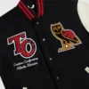Ovo x toronto raptors black cream wool leather varsity jacket 3