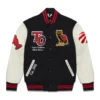 Ovo x toronto raptors blackcream wool leather varsity jacket 01