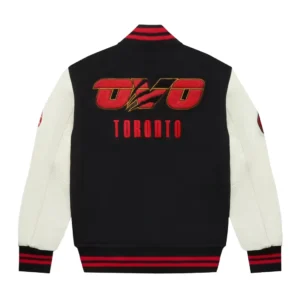 Ovo x toronto raptors blackcream wool leather varsity jacket 02