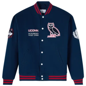 Ovo x uconn huskies time to shine full snap varsity jacket navy