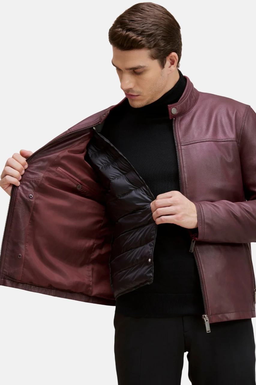 Oxblood leather moto jacket