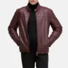 Oxblood mens chest yoke leather moto jacket