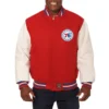 Philadelphia 76ers domestic two tone wool and leather jacket red white 1