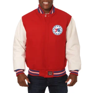 Philadelphia 76ers domestic two tone wool and leather jacket red white 1