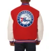 Philadelphia 76ers domestic two tone wool and leather jacket red white 2