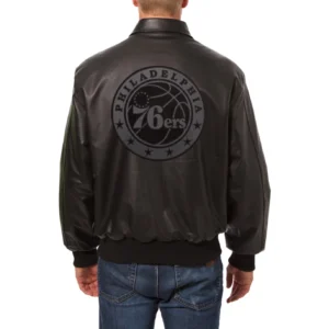 Philadelphia 76ers full leather bomber varsity jacket black 2