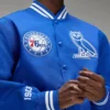 Philadelphia 76ers full snap blue satin varsity jacket