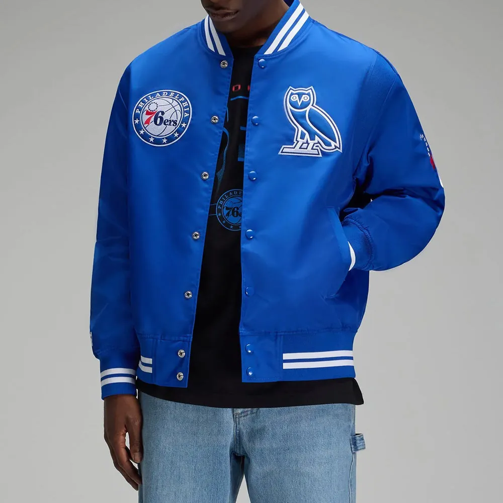 Philadelphia 76ers full snap blue varsity jacket