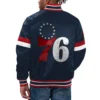 Philadelphia 76ers home game satin varsity jacket navy