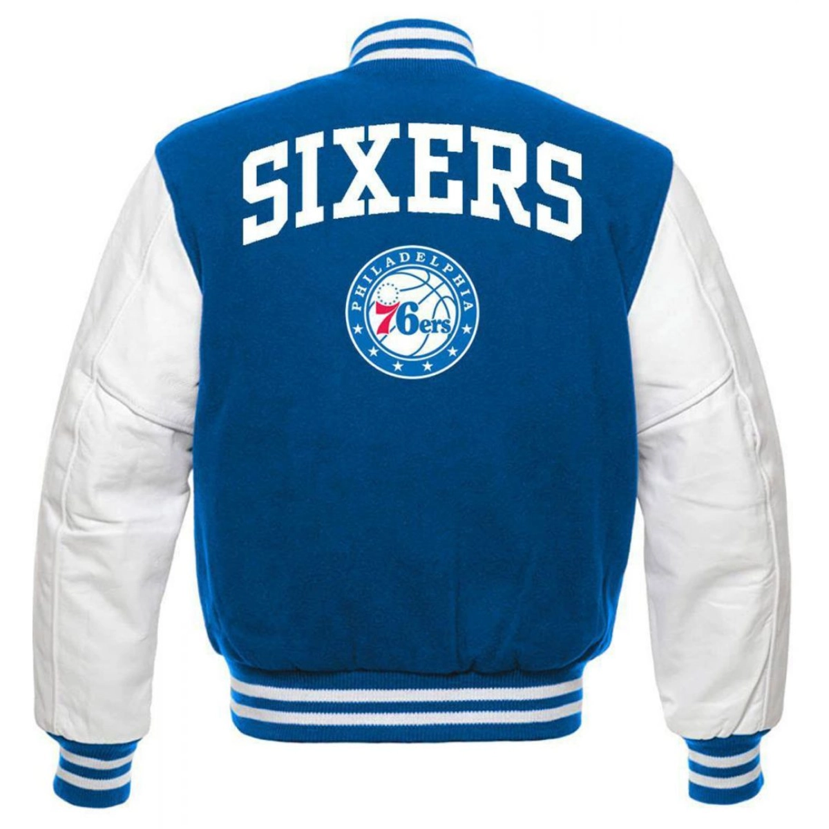Philadelphia 76ers letterman wool leather varsity jacket bluewhite 2 2