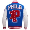 Philadelphia 76ers mashup wool leather varsity jacket blue white 7