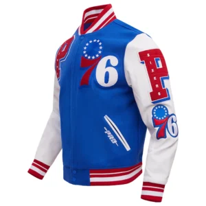 Philadelphia 76ers mashup wool leather varsity jacket blue white 8