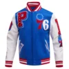 Philadelphia 76ers mashup wool leather varsity jacket blue white 9