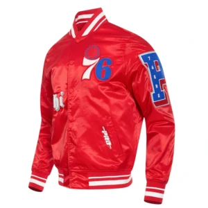 Philadelphia 76ers old english red satin varsity jacket
