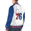 Philadelphia 76ers renegade satin varsity jacket white blue 2