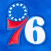 Philadelphia 76ers script tail womens ribbed knitted satin varsity jacket blue 1