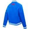 Philadelphia 76ers script tail womens ribbed knitted satin varsity jacket blue 2