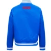 Philadelphia 76ers script tail womens ribbed knitted satin varsity jacket blue 3