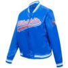 Philadelphia 76ers script tail womens ribbed knitted satin varsity jacket blue 4