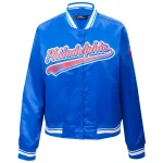 Philadelphia 76ers Script Tail Women's Blue Satin Jacket