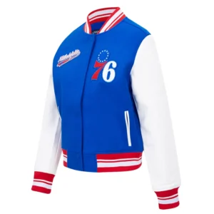 Philadelphia 76ers script tail womens wool leather varsity jacket bluewhite 3