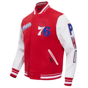 Philadelphia 76ers script tail wool leather varsity jacket red white 4