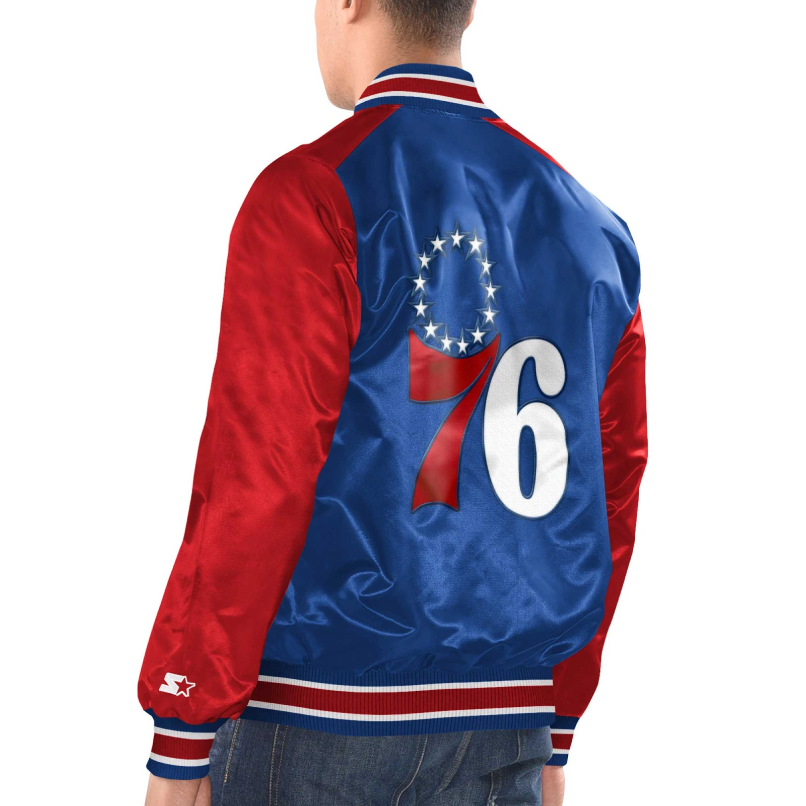 Philadelphia 76ers starter renegade satin varsity jacket blue red 2