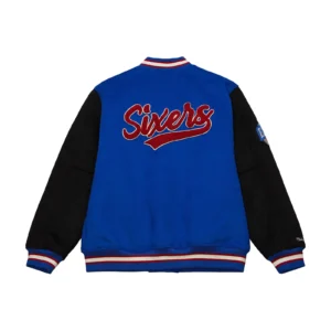 Philadelphia 76ers team legacy full snap satin varsity jacket blue black 2