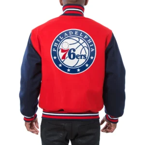 Philadelphia 76ers two tone wool varsity jacket red navy 1