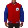 Philadelphia 76ers two tone wool varsity jacket red royal 1