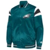 Philadelphia eagle full snap satin varsity jacket green 1