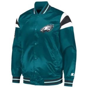 Philadelphia eagle full snap satin varsity jacket green 1