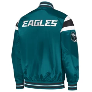 Philadelphia eagle full snap satin varsity jacket green