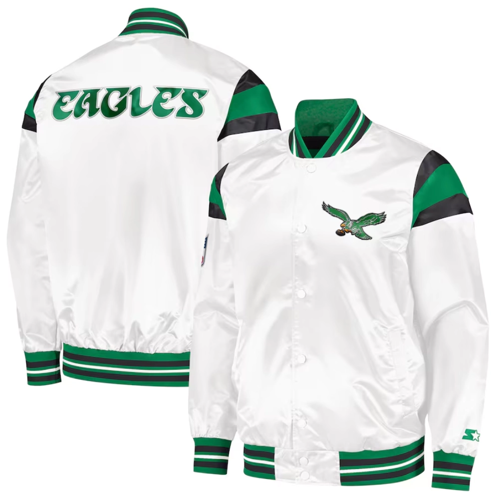 Philadelphia eagle full snap satin varsity jacket white 2