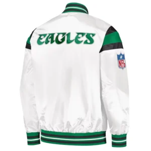Philadelphia eagle full snap satin varsity jacket white