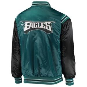 Philadelphia eagles enforcer full snap satin varsity jacket greenblack 3