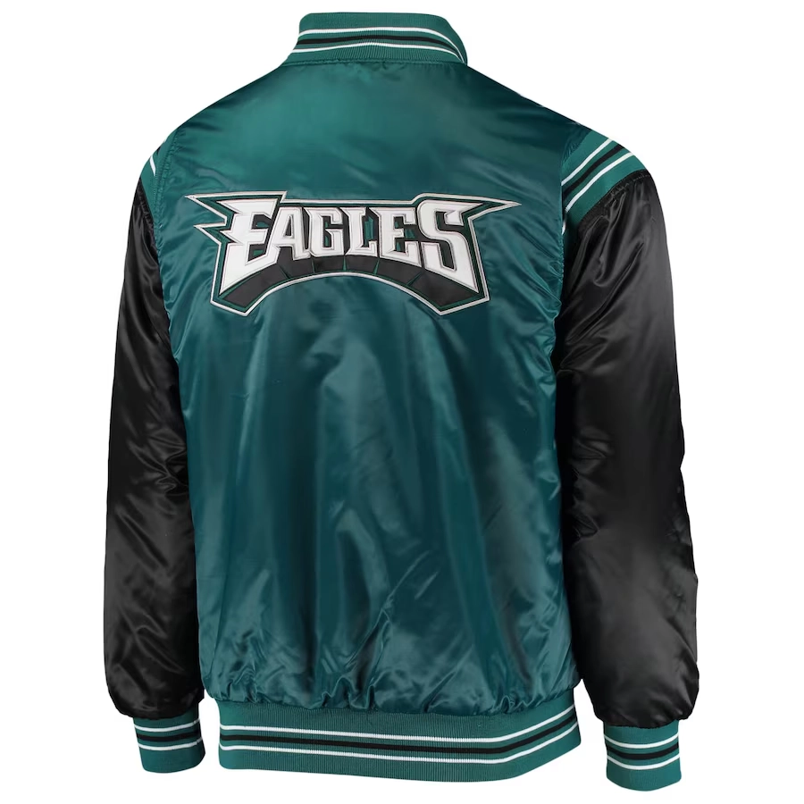 Philadelphia eagles enforcer full snap satin varsity jacket greenblack 3