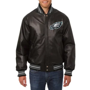 Philadelphia eagles full real leather varsity jacket black 1