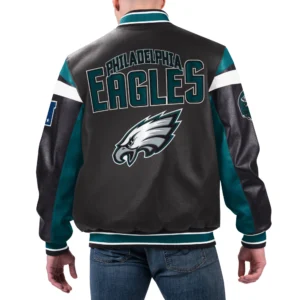 Philadelphia eagles full zip leather varsity jacket black 1 1