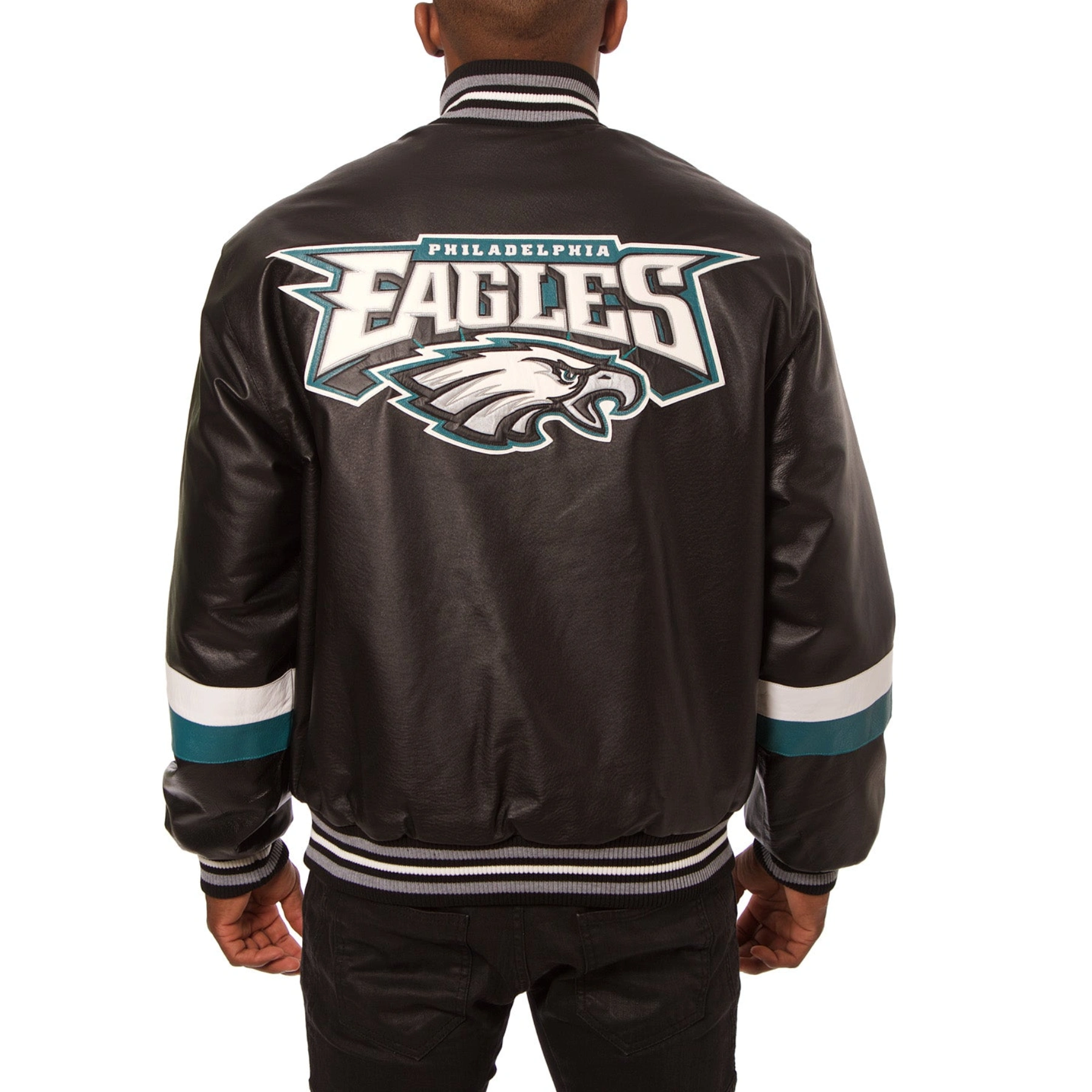 Philadelphia eagles genuine leather varsity jacket black 1 1