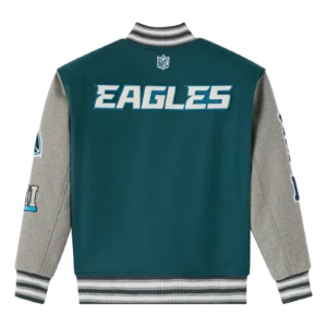 Philadelphia eagles green grey full snap wool varsity jacket
