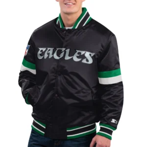 Philadelphia eagles gridiron classics home game satin varsity jacket black 1