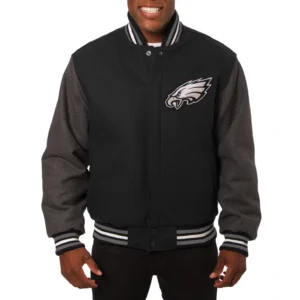 Philadelphia eagles handmade wool varsity jacket black gray 1
