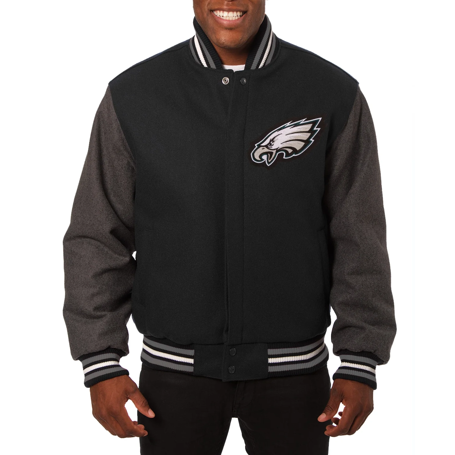 Philadelphia eagles handmade wool varsity jacket black gray 1
