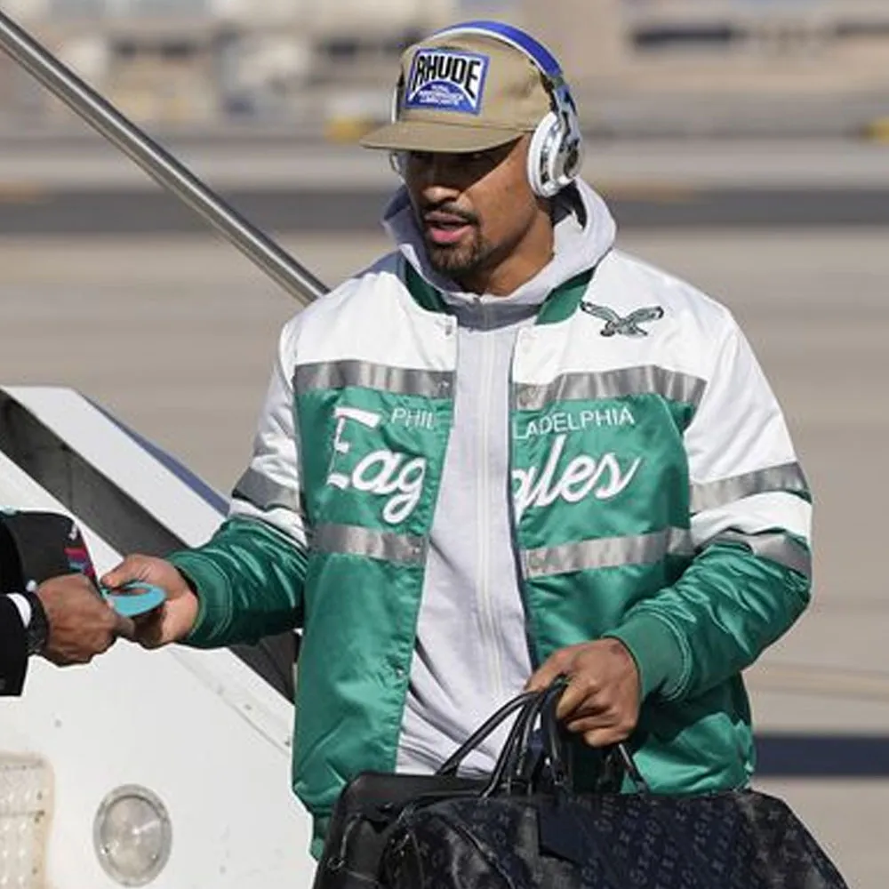 Philadelphia eagles jalen hurts green white satin jacket