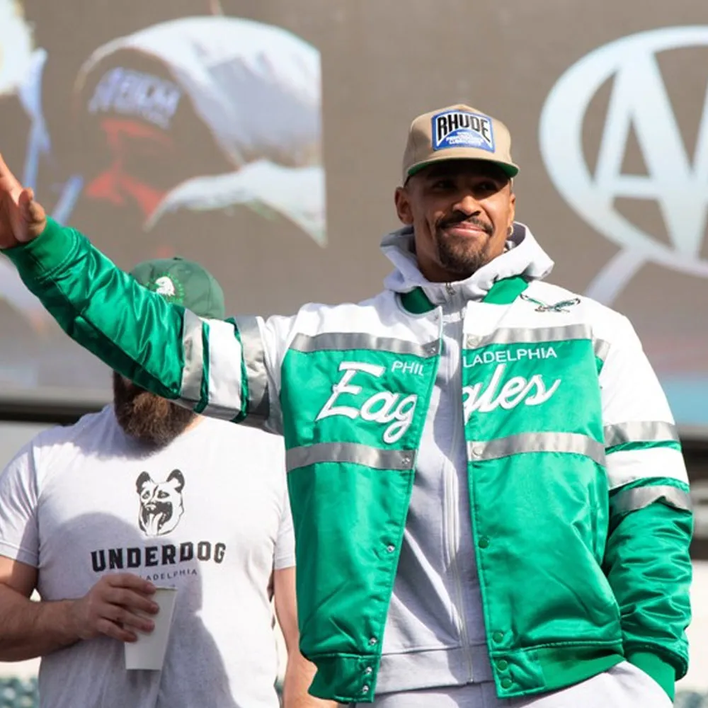 Philadelphia eagles jalen hurts script green white jacket