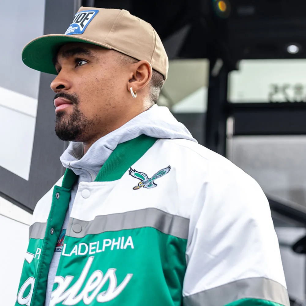 Philadelphia eagles jalen hurts script green white satin jacket