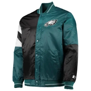 Philadelphia eagles leader satin varsity jacket black green 2