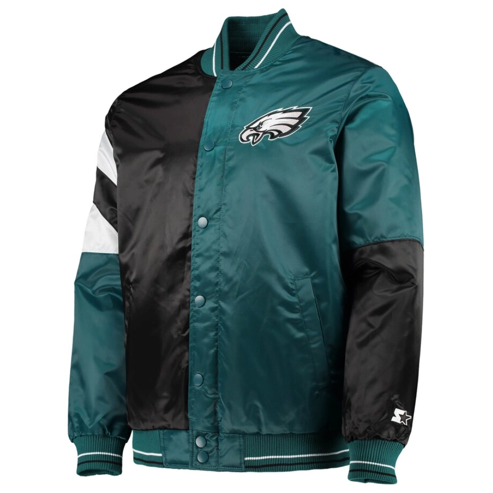 Philadelphia eagles leader satin varsity jacket black green 2