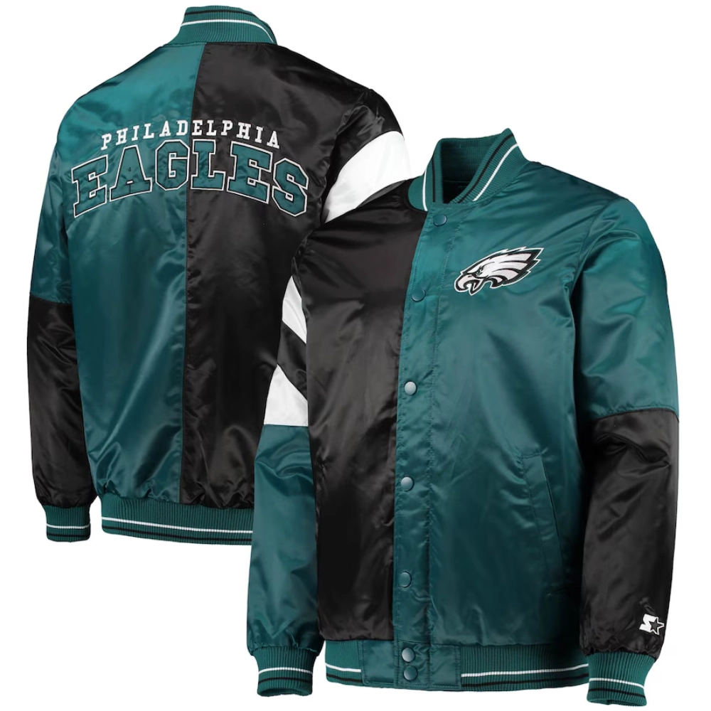 Philadelphia eagles leader satin varsity jacket black green 3